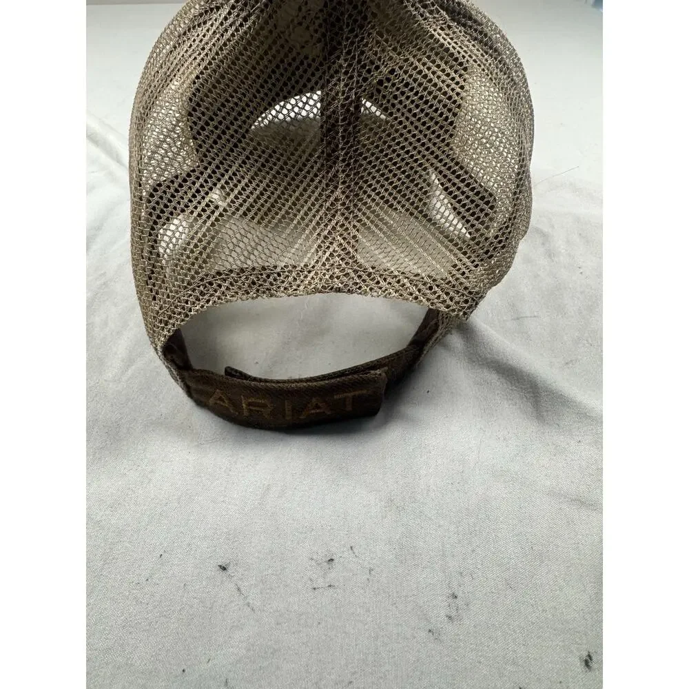 Ariat Brown Tan Mesh Trucker Hat Shield Logo Snapback Adjustable Adult Cap